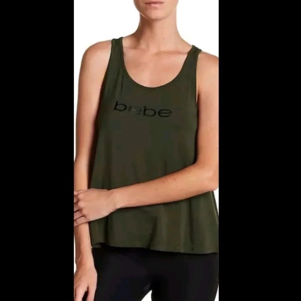 NWT BEBE Army Green Mesh Back Sport Tank 3X